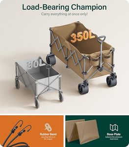 THCW10271-Carro plegable de 440LBS, vagón de playa resistente con excelente dirección para acampar, comprar, marrón - Product Image 4