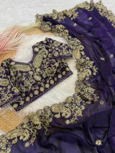 ผ้าไหมซาตินสีฟ้าอ่อนออกแบบส่าหรีสำหรับงานแต่งงานงานเลี้ยงเทศกาลดิวาลิสตรีชุดชนเผ่าขายดีสุดพิเศษแฟนซี - Product Image 2