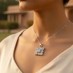 Pendentif en argent 925 avec zircone cubique pour femmes, plaqué or 18 carats, bijoux de mode avec motif numérique et couleur de placage 18 carats - Product Image 3