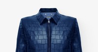Blouson aviateur en cuir de vachette gaufré croco de qualité supérieure pour homme, avec manches et dos en daim, couleur bleue, personnalisation disponible