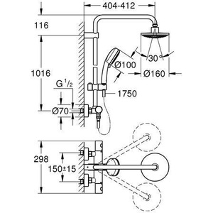 Para el sistema de ducha termostático a batería Grohe TEMPESTA C SYSTEM 160 m, juego de baño cromado - Product Image 4