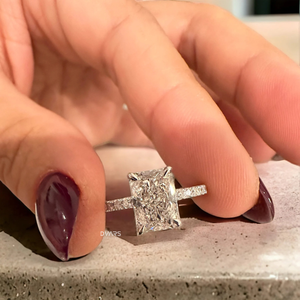 Elegant Radiant Cut Lab Grown Diamond Halo 18K <b>Solid</b> Gold VVS Clarity Luxury Women's Engagement Wedding Fine Jewelry Ring - Product Image 5