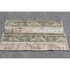 Alfombra turca Vintage de 2,7x4,8 pies, alfombra verde y Beige de lana para sala de estar, alfombra de látex con respaldo rectangular, estilo Aubusson de retazos - Product Image 3