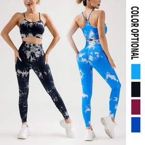 Hot Wholesale Women's High <b>Waist</b> Yoga Pants Sports Bra Crop Top Fitness Gym Wear Set-Solid Plus Size Seamless Tights Leggings - Product Image 3