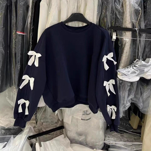 Sudadera informal con lazo azul oscuro, sudadera holgada, ropa informal, tejido ligeramente elástico, adecuada para la primavera - Product Image 2