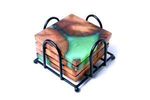 Ocean <b>Blue</b> Resin Wood <b>Coaster</b> Set With Holder Square Heat Resistant Drink Mat Luxury Home Bar Restaurant Decor Wholesale Sale - Product Image 5