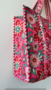 กระเป๋าโท้ทผ้าฝ้ายลายเรนโบว์สีชมพู ขนาดใหญ่ แบบเปิดปิด แฟชั่น ลายเรียบ ทำมือ สำหรับผู้หญิง - Product Image 4