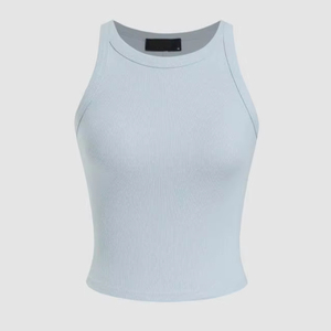 Gran oferta, ropa de mujer personalizada, Tops cortos, cuello redondo de alta calidad, chaleco sin mangas de verano para mujer, camisetas sin mangas acanaladas para niñas - Product Image 6