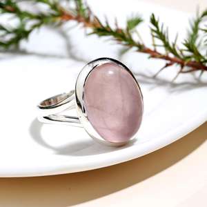 Solid 925 Sterling Silver Natural Oval Shape <b>Rose</b> <b>Quartz</b> Cabochon Gemstone Handmade <b>Ring</b> Sterling Silver Jewelry Gift For Her - Product Image 3