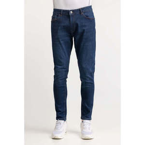 Jeans Ajustados Rectos de Cintura Media en Azul Oscuro, Mezclilla Tejida de Color Claro MN-JNS-DN23-002 - Product Image 3