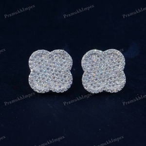 Pendientes de Botón de Trébol Chapados en Oro con Corte Moissanite de Lujo Estilo Hip Hop, Joyería de Alta Calidad para Regalo - Product Image 3