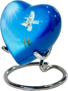 Urna de corazón para cenizas humanas Adulto Hombre Mujer-Juego de regalo conmemorativo de urna de corazón pequeño, soporte de exhibición Azul claro Blanco-paloma-corazón - Product Image 3