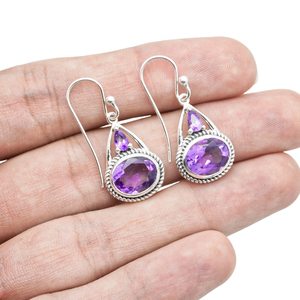 925 Sterling Silver Fine Stud Boucles D'oreilles À La Mode Naturel Violet Améthyste Facettes Pierres Précieuses Lunette Réglage En Gros Bijoux - Product Image 2