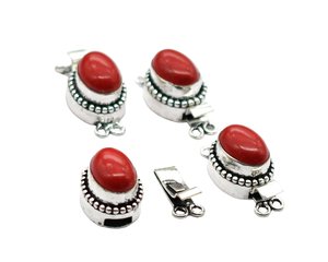 Antiguo Starling plateado 26X15X10MM Cierre de fabricación de joyas B693 piedra preciosa de Coral rojo 1 hebra 2 hebras 3 hebras cierre de caja ovalada - Product Image 4