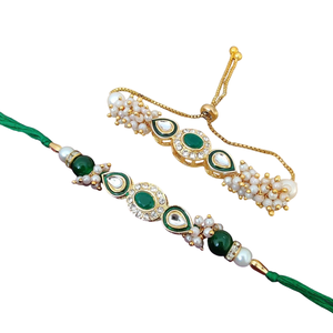 Beautiful Premium Quality Kundan Bhaiya Bhabhi Rakhi Combo Kundan Rakhi For Rakshabandhan Indian Traditional Pearl Rakhi Combo - Product Image 2