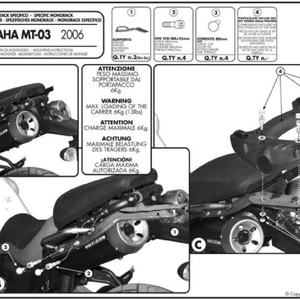 Portaequipajes Trasero GIVI 356FZ Específico para YAMAHA MT-03 600 con Características MONOKEY o MONOLOCK Tipo Alforja - Product Image 2