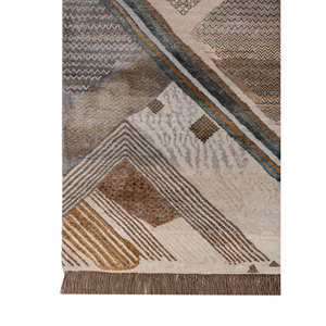 Manchaha <b>Ivory</b> Hand Knotted Wool Bamboo Silk <b>Rug</b> 10mm Thick Geometric Abstract Pattern for Home Hallway Rectangle Model-Les-2885 - Product Image 4
