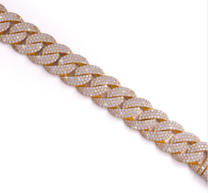 Bracelet en or jaune à maillons cubains, bracelet pour homme serti de diamants, bracelet en or jaune avec diamants baguette, bracelet hip hop - Product Image 2