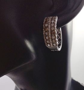 3.83 Ct Natural Round White Brown Diamond Sterling <b>Silver</b> <b>Huggie</b> Hoop Earring for Women Wedding Engagement - Product Image 6