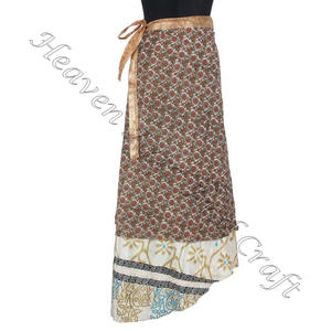 Faldas Bohemias de 38 pulgadas, venta al por mayor, faldas largas de seda Sari de doble capa para ropa de playa, faldas mágicas indias para niñas - Product Image 1