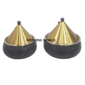 Réchaud alimentaire en métal finition or et noir, fournitures pour hôtels et restaurants, réchaud design en métal - Product Image 1