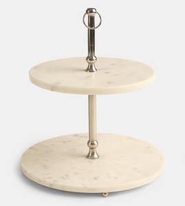 Support à gâteau à 2 étages en marbre blanc de luxe avec poignée argentée, support à dessert rond moderne, tour à cupcakes pour fête, hôtel, buffet, décoration - Product Image 1