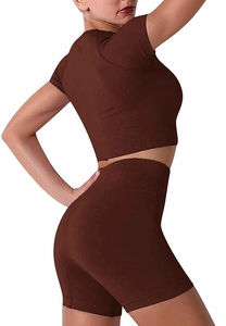 Ropa de moda Color sólido Estampado Fitness Mujeres Yoga Set Gimnasio Ropa activa Fitness Mujeres Yoga Conjuntos cortos - Product Image 4