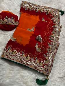 Jyothika Double Colored North and South Indian Fashionable <b>Saree</b> With Zardosi Fabric Blouse Piece Wedding Special - Product Image 5