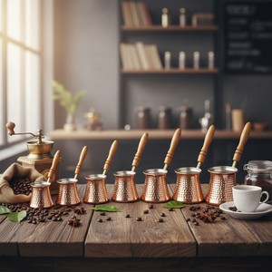 Juego de cafetera turca clásica de cobre, utensilios de cocina con mango de agarre, materiales de vidrio, cerámica, plástico y metal - Product Image 3