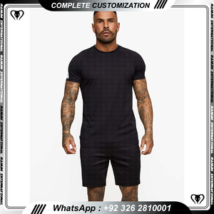 Camiseta estampada informal de verano y pantalones cortos de algodón con logotipo personalizado para hombre, chándal para hombre - Product Image 4