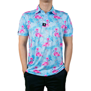 เสื้อกอล์ฟแขนสั้นผู้ชายทรงสปอร์ต ดีไซน์ฟรี คุณภาพสูง ผลิตจากผ้าโพลีเอสเตอร์ผสมสแปนเด็กซ์ 200gsm แห้งเร็ว พิมพ์ลายด้วยเทคนิค Heat-Transfer - Product Image 1