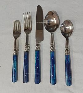 Juego de cubiertos de plata y acero inoxidable de diseño moderno, mango de hueso azul marino para el hogar y hoteles, juego de cubiertos de mesa - Product Image 1