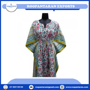 Taille Libre Indien Main Bloc Imprimé Caftan Robes pour Femmes Doux Coton Voile Long Loungewear Plus Size Friendly - Product Image 6