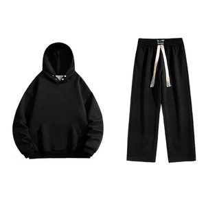 Two-piece Set <b>Men</b> 2025 Winter New Casual Outdoor Hooded Long Sleeve Loose T <b>Shirt</b> Elastic Waist Solid 100% Cotton Comfort Pants - Product Image 1