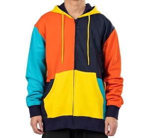 Sweat à capuche streetwear d'hiver pour homme, personnalisé avec logo, en coton multicolore, taille XS, fermeture éclair, poches kangourou, design patchwork color block, 360g - Product Image 2