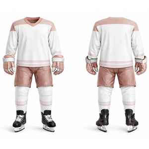 Uniforme de hockey sur glace de haute qualité - Base blanche propre avec des accents de rayures rose - Ensemble de hockey athlétique professionnel pour hommes - Product Image 3