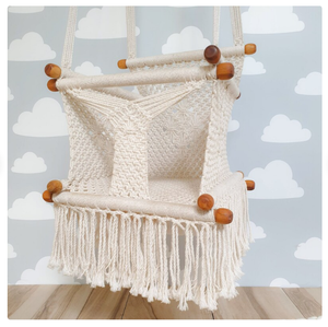 Toddler <b>Hammock</b> Chair Macrame Twin Baby Swing DYAED COTTON HANDMADE NATURAL Baby Swing Set Style Color Baby Bedside Sleeper - Product Image 1