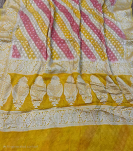 Sari Banarasi de Chifón Khaddi Puro, Tela Fina con Intrincado Tejido Zari, Lujoso y Elegante, para Fiestas, Protección Solar, Secado Rápido - Product Image 2