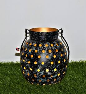 Portavelas de metal negro moderno con mango de cuerda de yute Linterna simple para decoración del hogar para Navidad - Product Image 1