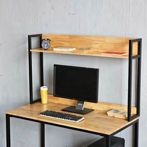 Rubber Wood & Iron Frame <b>Computer</b> <b>Desk</b> with Integrated Bookshelf (120x60x150cm) - Product Image 4
