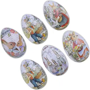 2025什锦彩绘复活节兔子图案金属填充物复活节彩蛋容器糖果盒儿童复活节派对用品