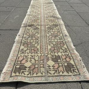 Turkish Vintage Rug 1.4x8.3 ft (44x254 cm), <b>Brown</b> <b>Wool</b> Rug - Product Image 3