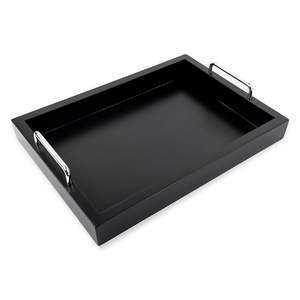Bandeja DE SERVICIO DE MADERA rectangular de latón AK en color negro con mango de metal al mejor precio para decoración de hotel/Decoración de mesa - Product Image 4