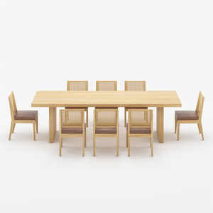 ชุดโต๊ะอาหารไม้สักแท้ 9 ชิ้น สไตล์โมเดิร์นฟาร์มเฮาส์ พร้อมเก้าอี้หนังพนักพิงหวาย 8 ตัว ฐานลายร่อง งานแฮนด์เมด เฟอร์นิเจอร์ตกแต่งบ้าน - Product Image 5