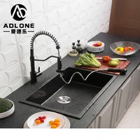Évier de cuisine en pierre de quartz noire Premium 6845G - Bassin en pierre composite durable à cuve unique pour cuisines modernes