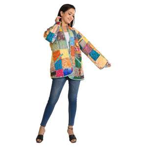 Style Boho Vintage Kantha Veste Réversible Tissé Coton Patchwork Manteau Recyclé Casual Wear Méthode Tissée - Product Image 4
