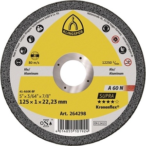 Discos de Corte KLINGSPOR a 60 N Supra D125x1mm, Paquete de 25 Unidades, Orificio Recto de Aluminio de 22.23 mm, Discos de Pulir - Product Image 1