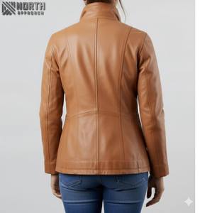 Veste en cuir véritable pour femmes élégantes manteau tendance d'hiver à manches longues vêtements d'extérieur ajustés et ajustés pour l'automne vêtements quotidiens personnalisés pour femmes - Product Image 2