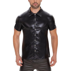 Custom Made <b>Leather</b> Men's Casual Collarless Satin <b>Shirts</b> Breathable Wear Resistance Plus Size - Product Image 1