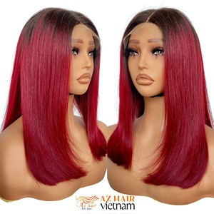 Prix bon marché perruques de cheveux humains droites de couleur bordeaux 100% perruque naturelle de cheveux bruts vietnamiens avec frontale - Product Image 1